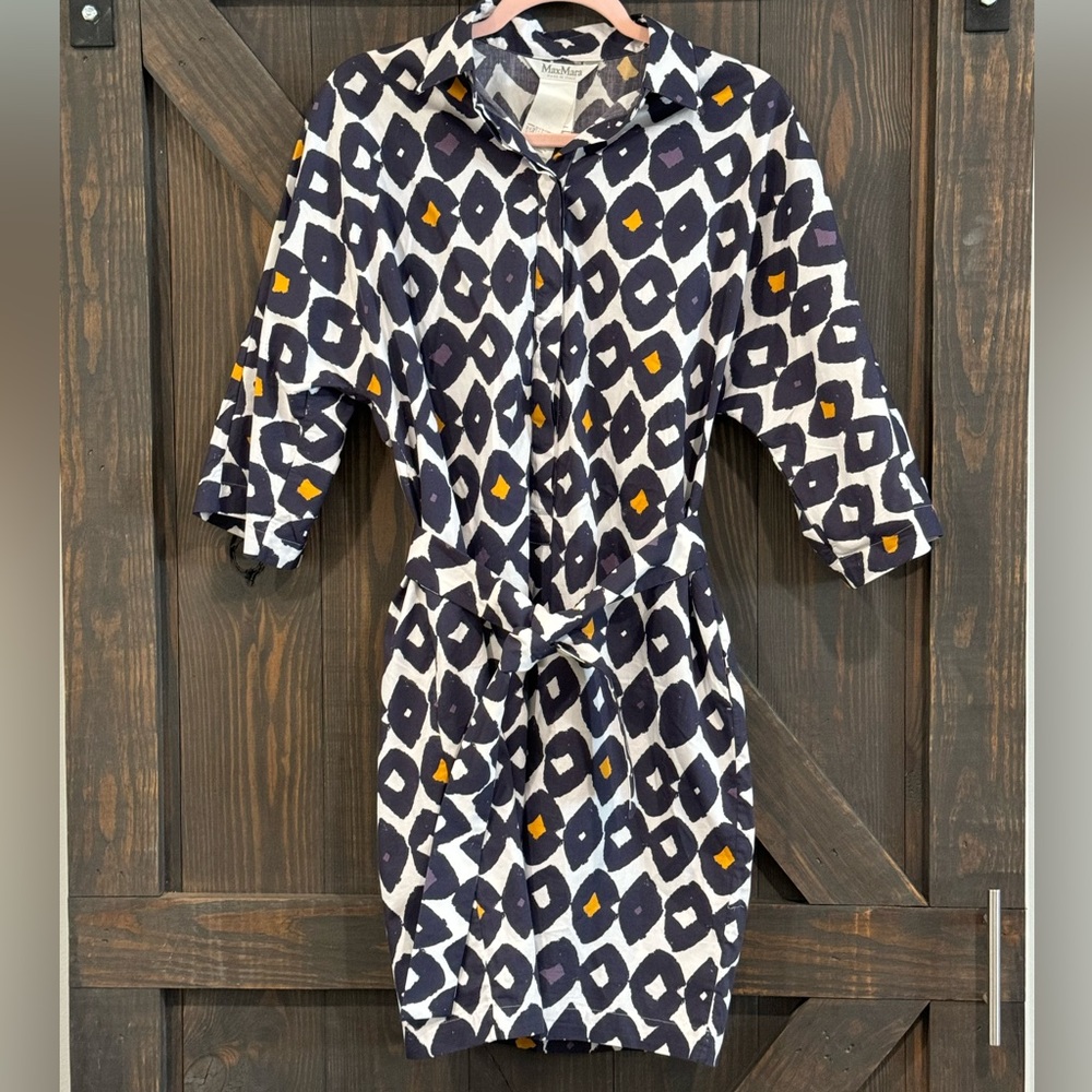 Max Mara Women’s Printed Midi‎ Length Dress Blue White Size 6